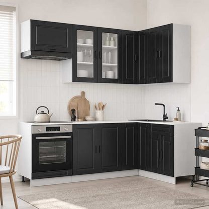 vidaXL Kitchen Unit PORTO 8 pcs Black Engineered Wood