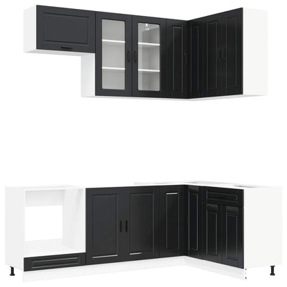 vidaXL Kitchen Unit PORTO 8 pcs Black Engineered Wood