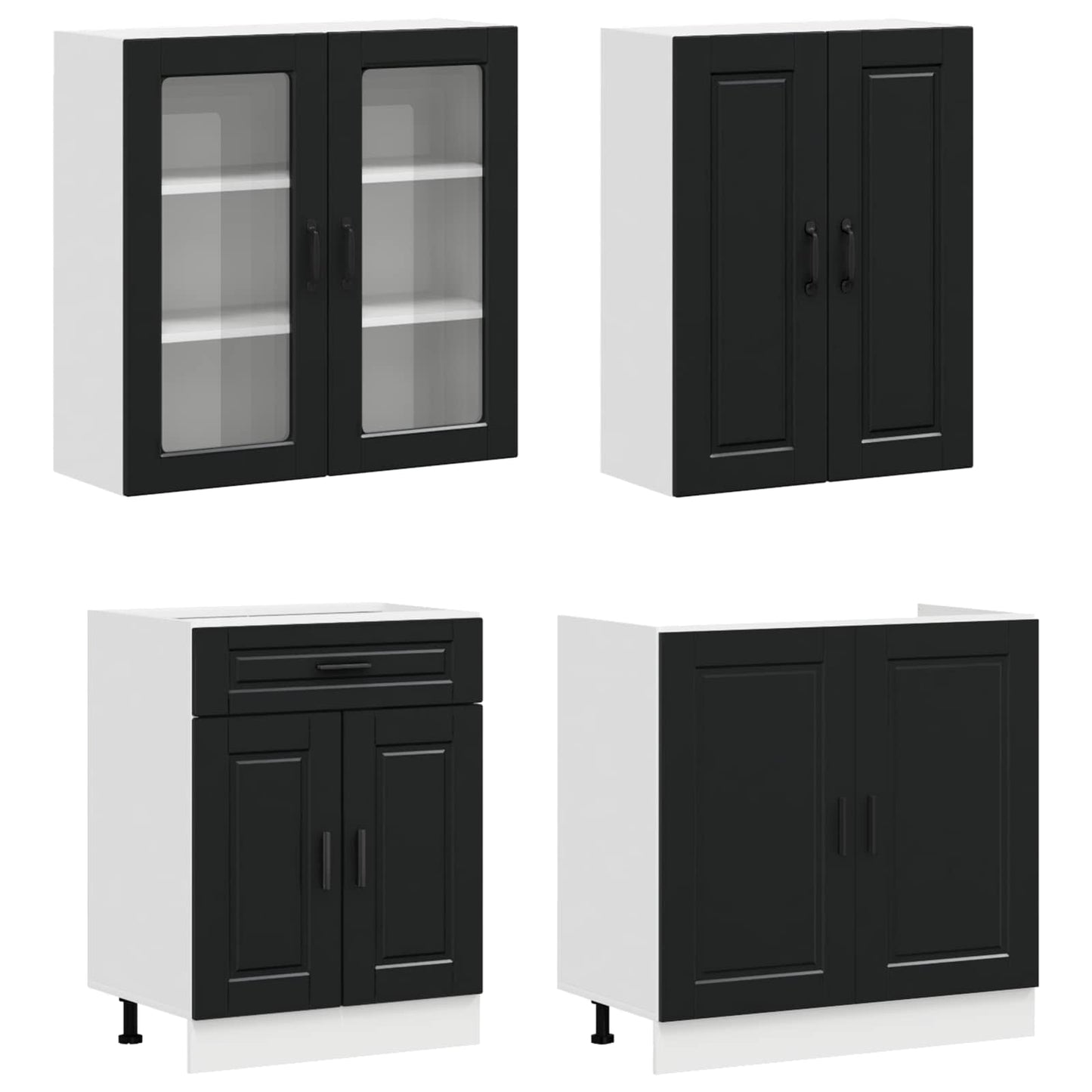 vidaXL Kitchen Unit PORTO 8 pcs Black Engineered Wood