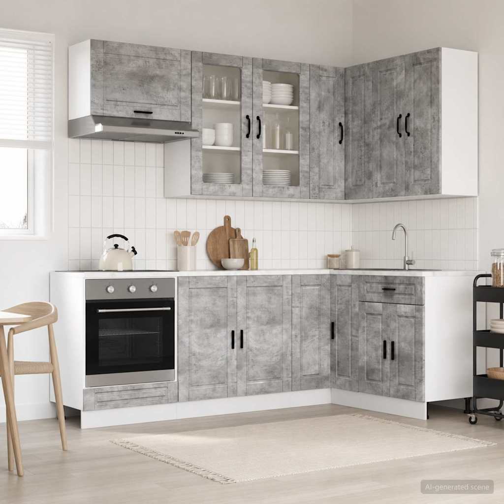 vidaXL Kitchen Unit PORTO 8 pcs Concrete Grey Engineered Wood