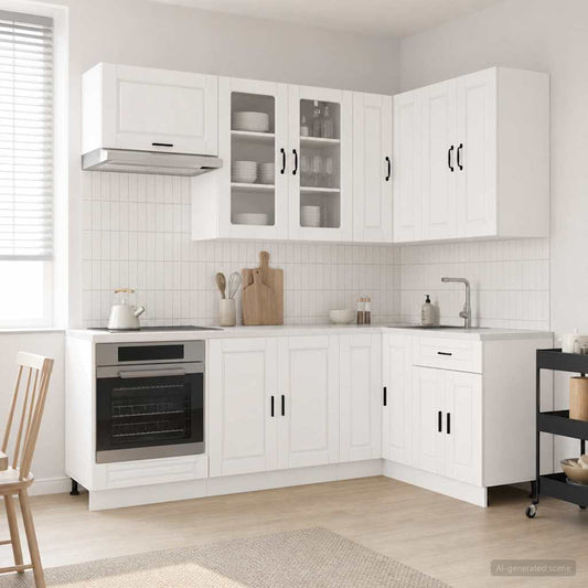vidaXL Kitchen Unit PORTO 8 pcs High Gloss White Engineered Wood