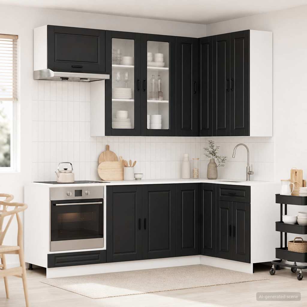 vidaXL Kitchen Unit PORTO 8 pcs Black Engineered Wood