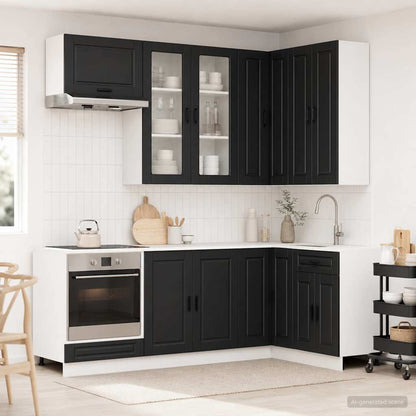 vidaXL Kitchen Unit PORTO 8 pcs Black Engineered Wood