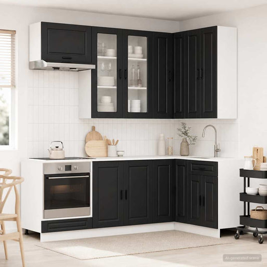 vidaXL Kitchen Unit PORTO 8 pcs Black Engineered Wood