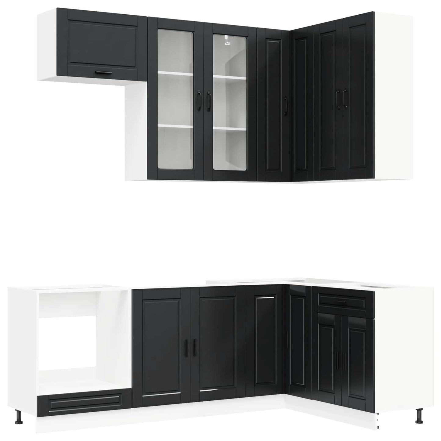 vidaXL Kitchen Unit PORTO 8 pcs Black Engineered Wood