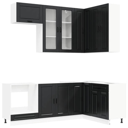 vidaXL Kitchen Unit PORTO 8 pcs Black Engineered Wood