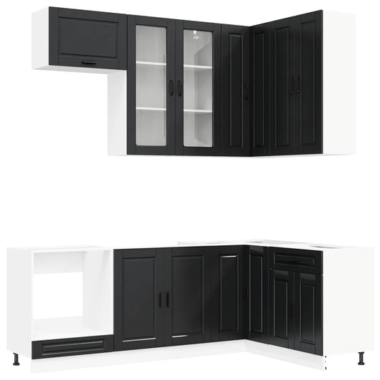 vidaXL Kitchen Unit PORTO 8 pcs Black Engineered Wood
