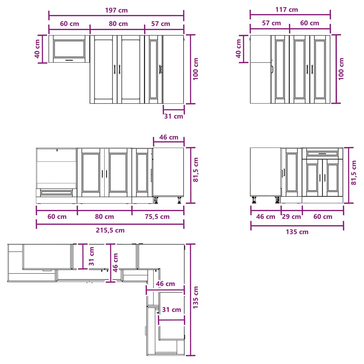 vidaXL Kitchen Unit PORTO 8 pcs Concrete Grey Engineered Wood