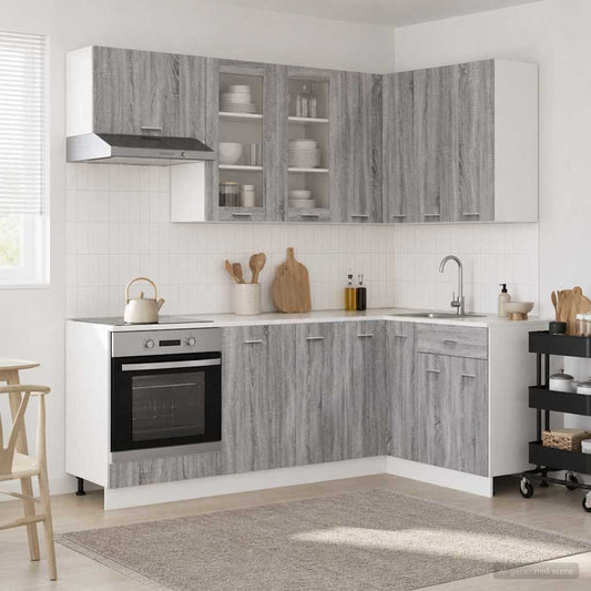 vidaXL Kitchen Unit LYON 8 pcs Grey Sonoma Engineered Wood