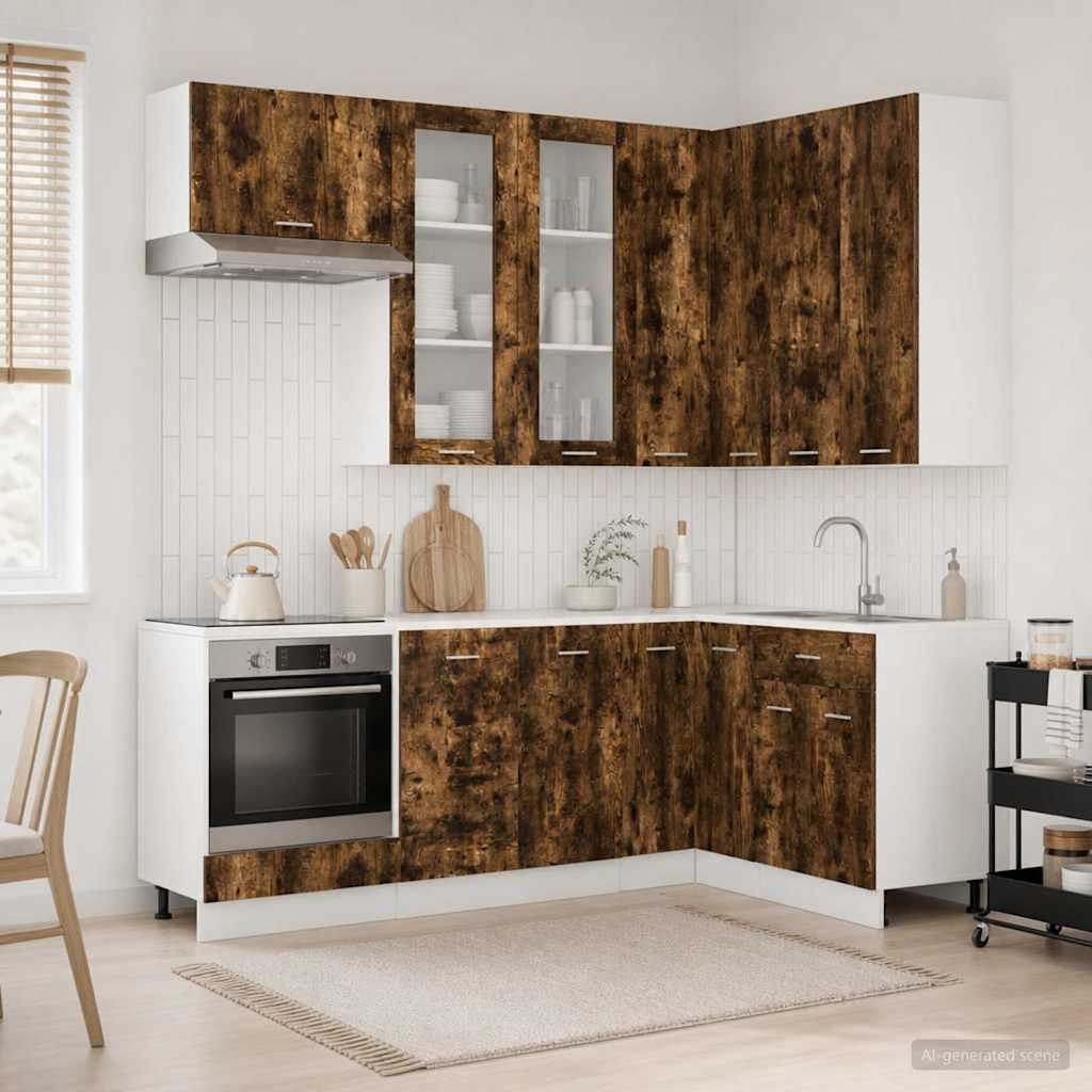 vidaXL Kitchen Unit LYON 8 pcs Smoked Oak Engineered Wood