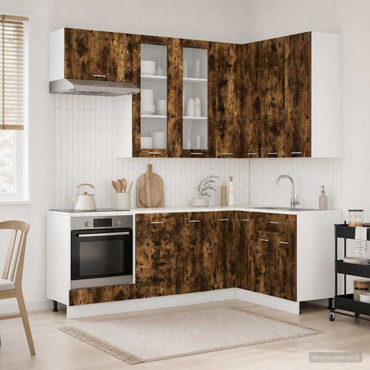 vidaXL Kitchen Unit LYON 8 pcs Smoked Oak Engineered Wood
