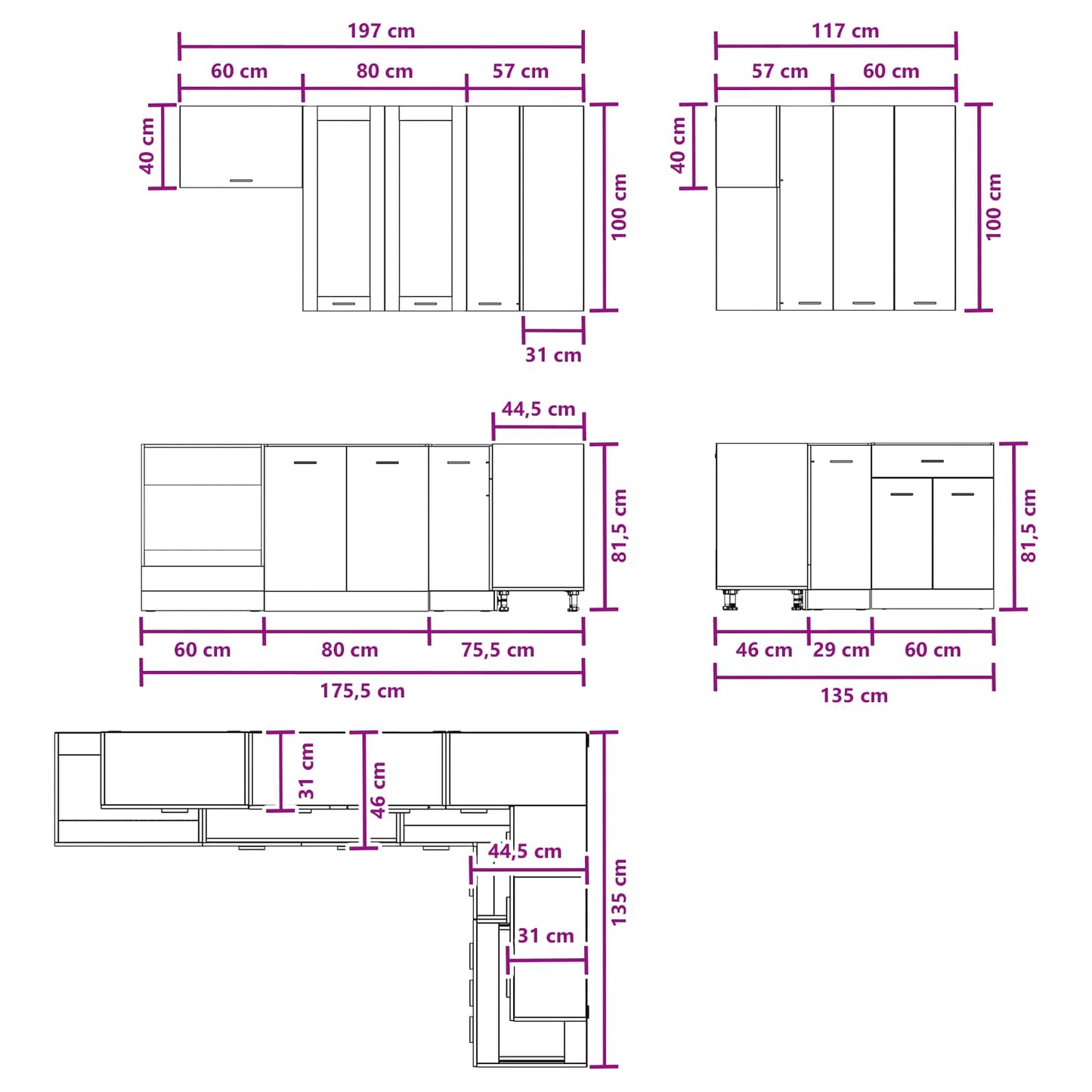 vidaXL Kitchen Unit LYON 8 pcs Smoked Oak Engineered Wood