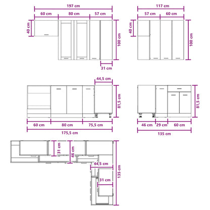 vidaXL Kitchen Unit LYON 8 pcs Smoked Oak Engineered Wood