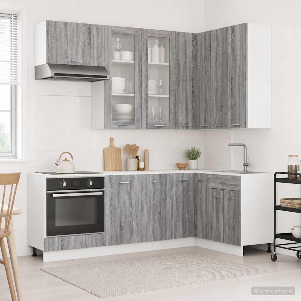 vidaXL Kitchen Unit LYON 8 pcs Grey Sonoma Engineered Wood