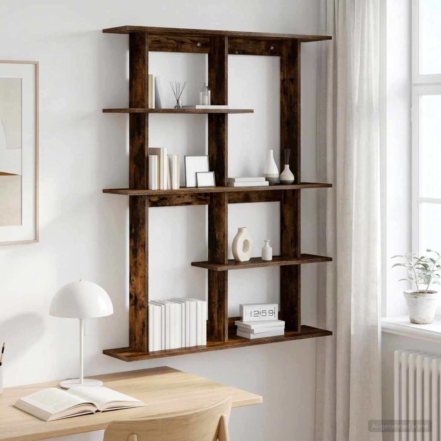vidaXL Wall Shelf Smoked Oak 102 x 20 x 130 cm Engineered Wood