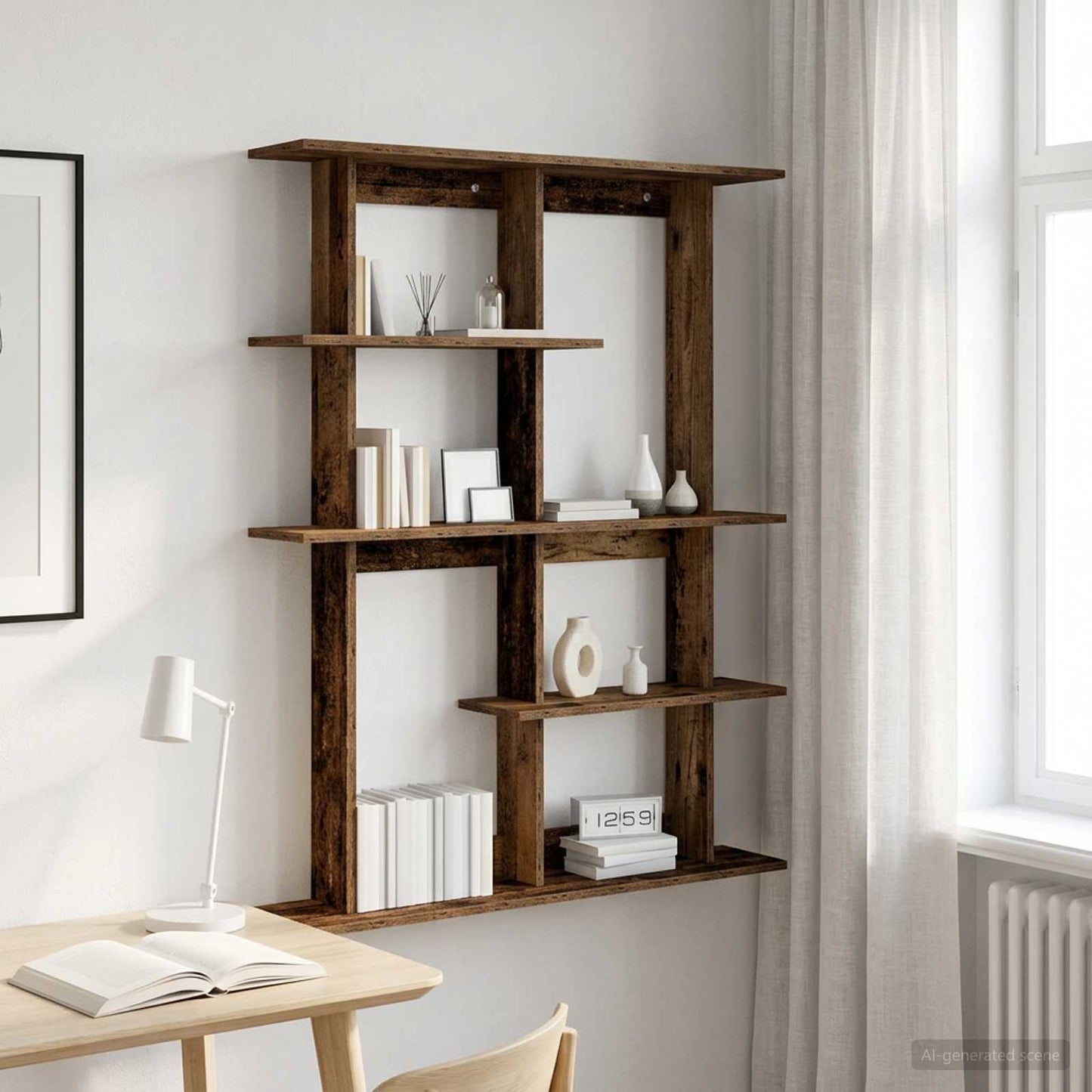 vidaXL Wall Shelf Old Wood 102 x 20 x 130 cm Engineered Wood