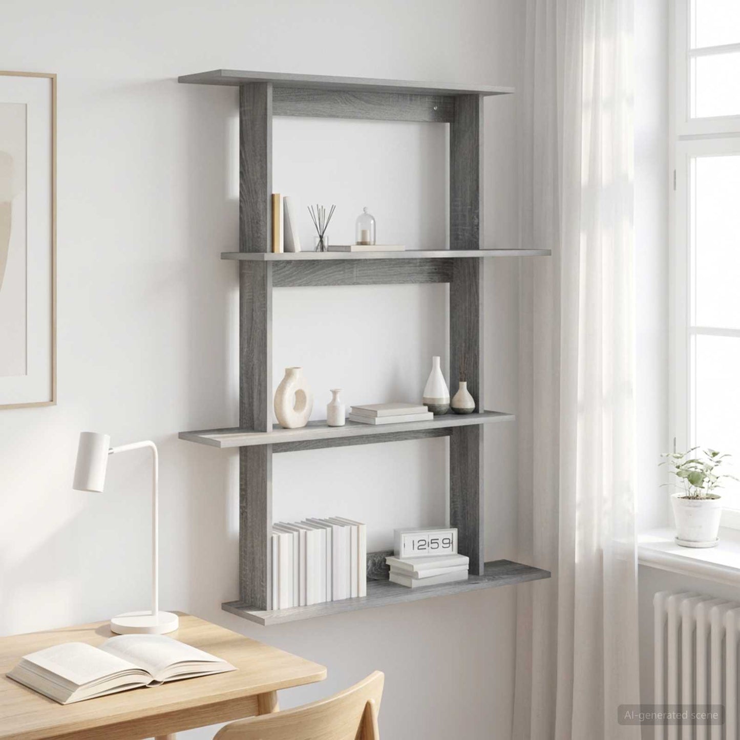 vidaXL Wall Shelf Grey Sonoma 100 x 20 x 126 cm Engineered Wood