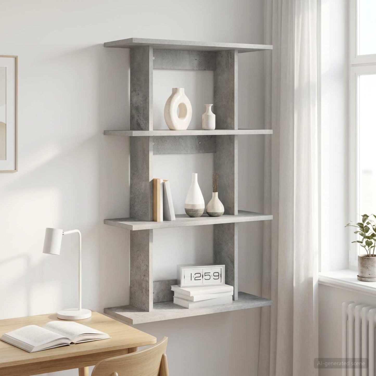 vidaXL Wall Shelf Wall-Mounted Concrete Grey 56 x 20 x 90 cm
