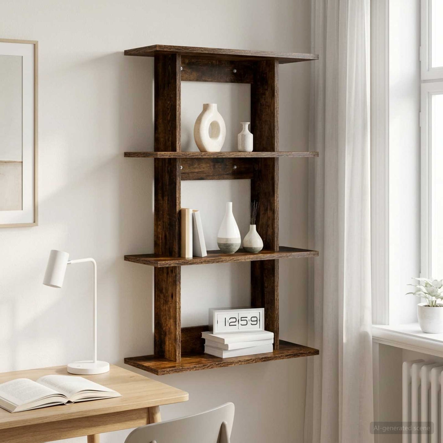 vidaXL Wall Shelf Wall-Mounted Smoked Oak 56 x 20 x 90 cm