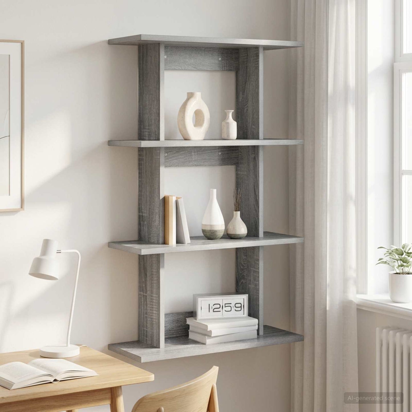 vidaXL Wall Shelf Wall-Mounted Grey Sonoma 56 x 20 x 90 cm