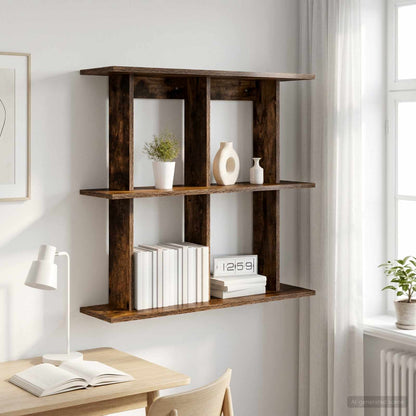 vidaXL Wall Shelf Wall-Mounted Smoked Oak 80 x 20 x 75 cm