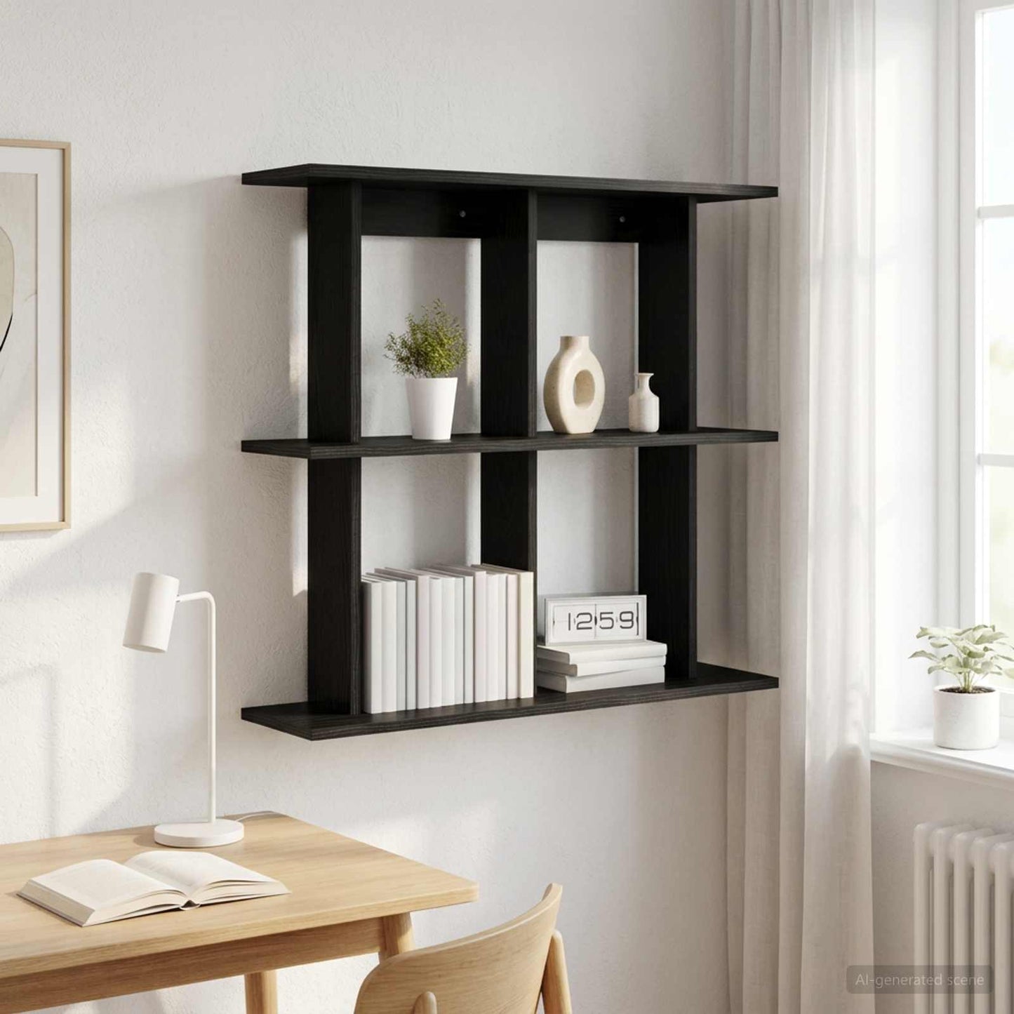 vidaXL Wall Shelf Wall-Mounted Black Oak 100 x 20 x 75 cm