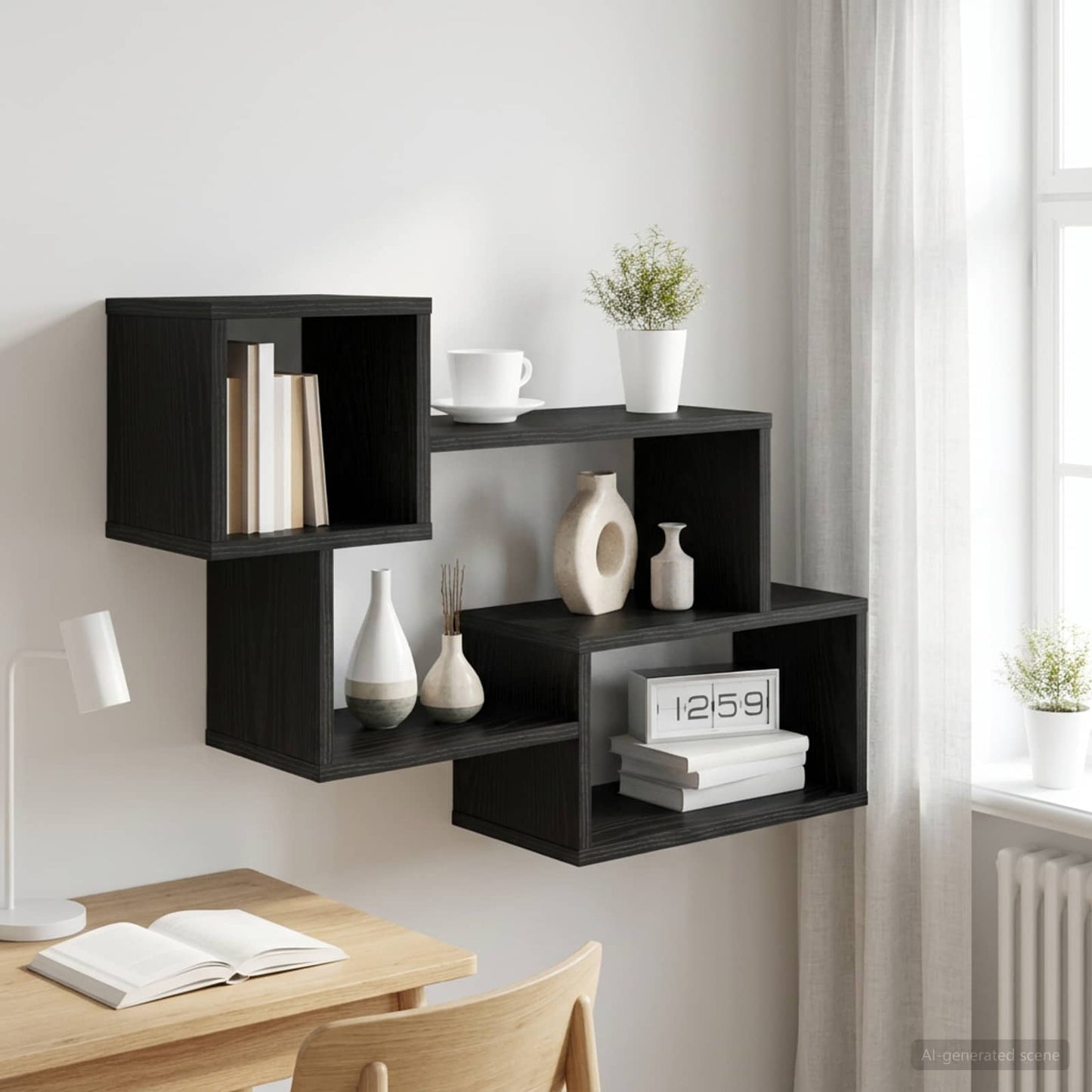 vidaXL Floating Shelf Wall-Mounted Black Oak 87 x 20 x 55 cm