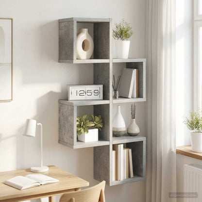 vidaXL Wall Shelf Wall-Mounted Concrete Grey 39 x 15 x 76 cm