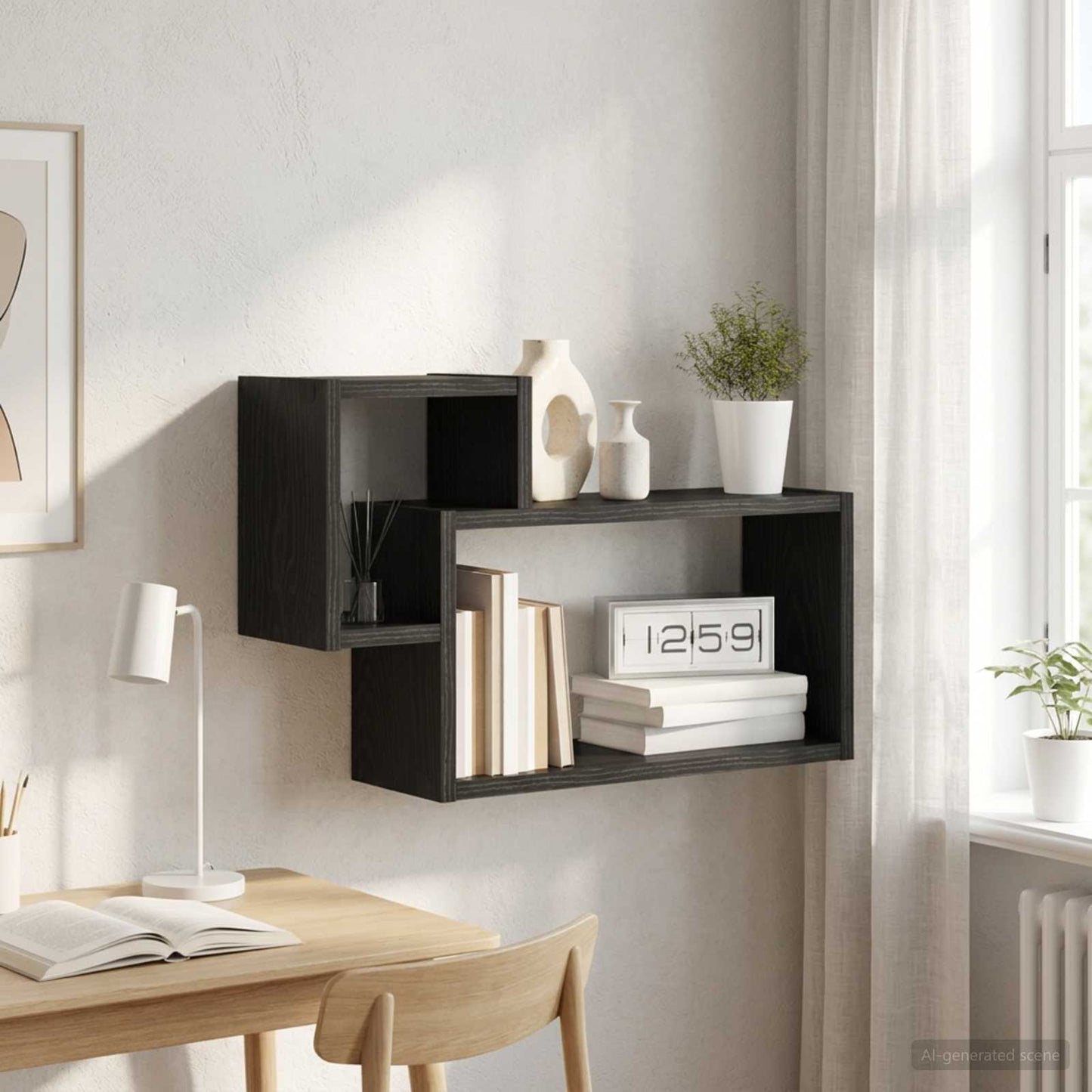 vidaXL Wall Shelf Wall-Mounted Black Oak 55 x 15 x 35 cm