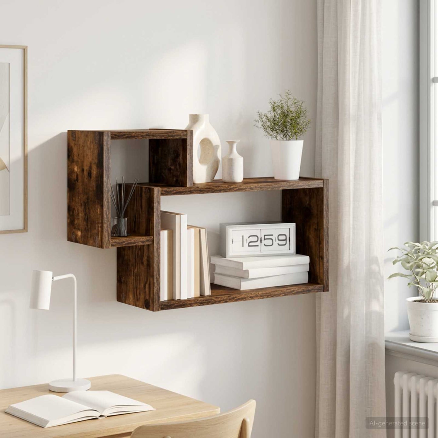 vidaXL Wall Shelf Wall-Mounted Smoked Oak 55 x 15 x 35 cm