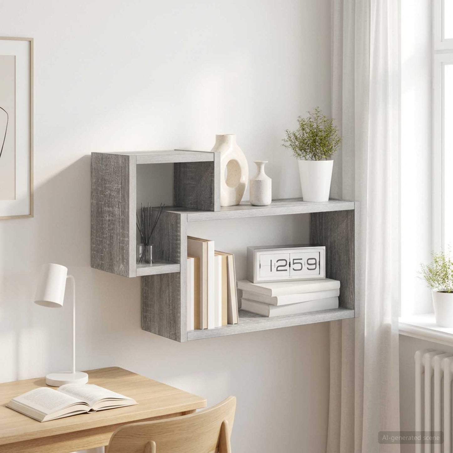 vidaXL Wall Shelf Wall-Mounted Grey Sonoma 55 x 15 x 35 cm