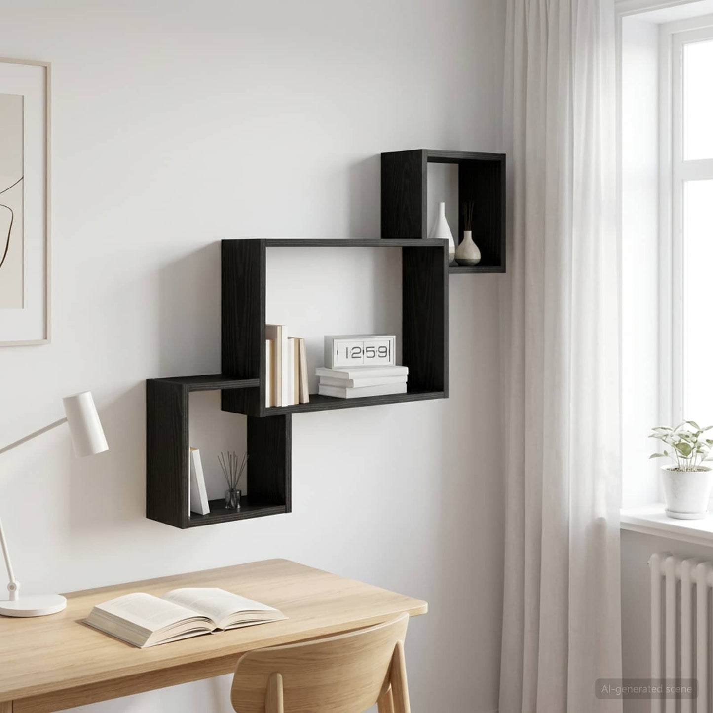 vidaXL Wall Shelf Wall-Mounted Black Oak 91.5 x 15 x 76 cm