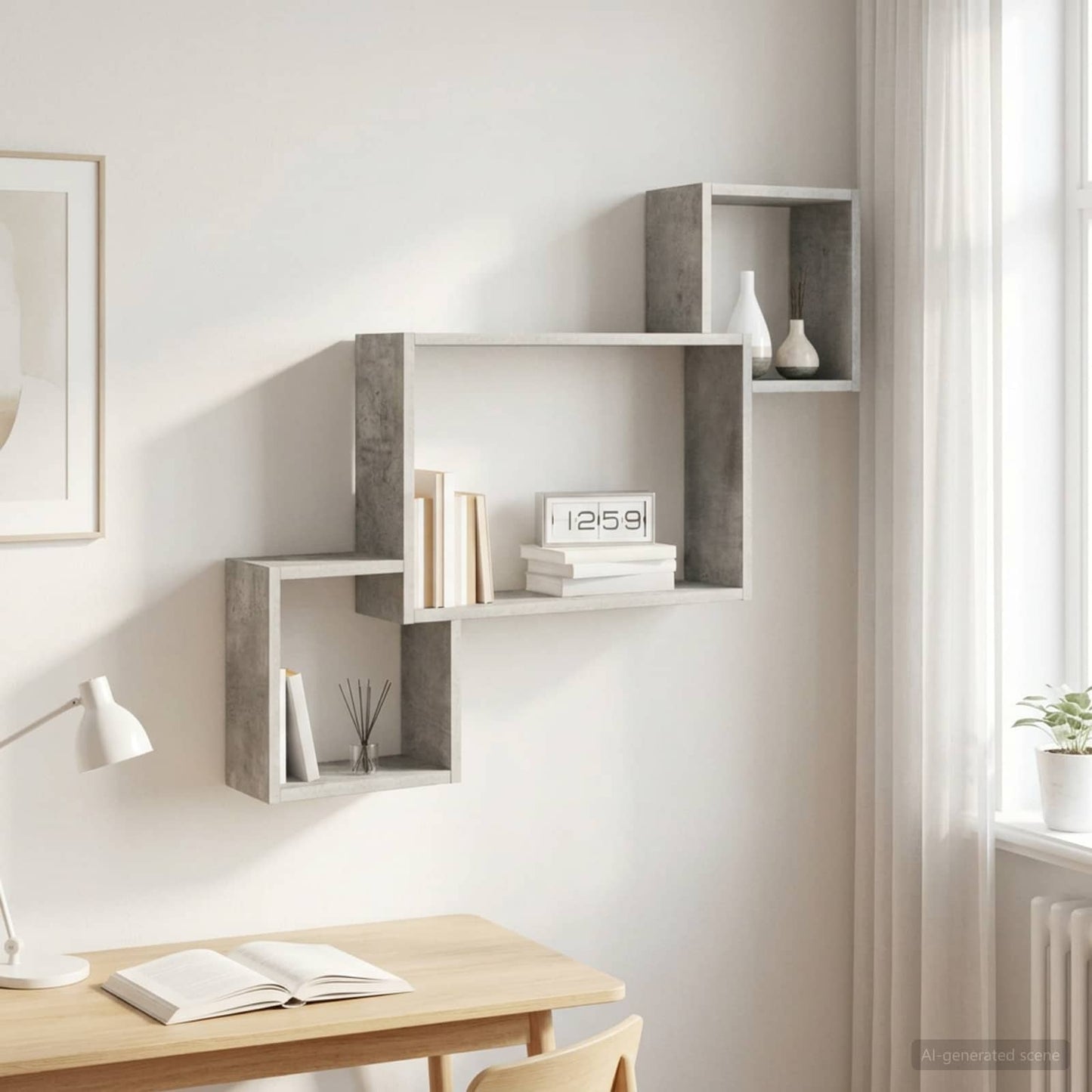 vidaXL Wall Shelf Wall-Mounted Concrete Grey 91.5 x 15 x 76 cm