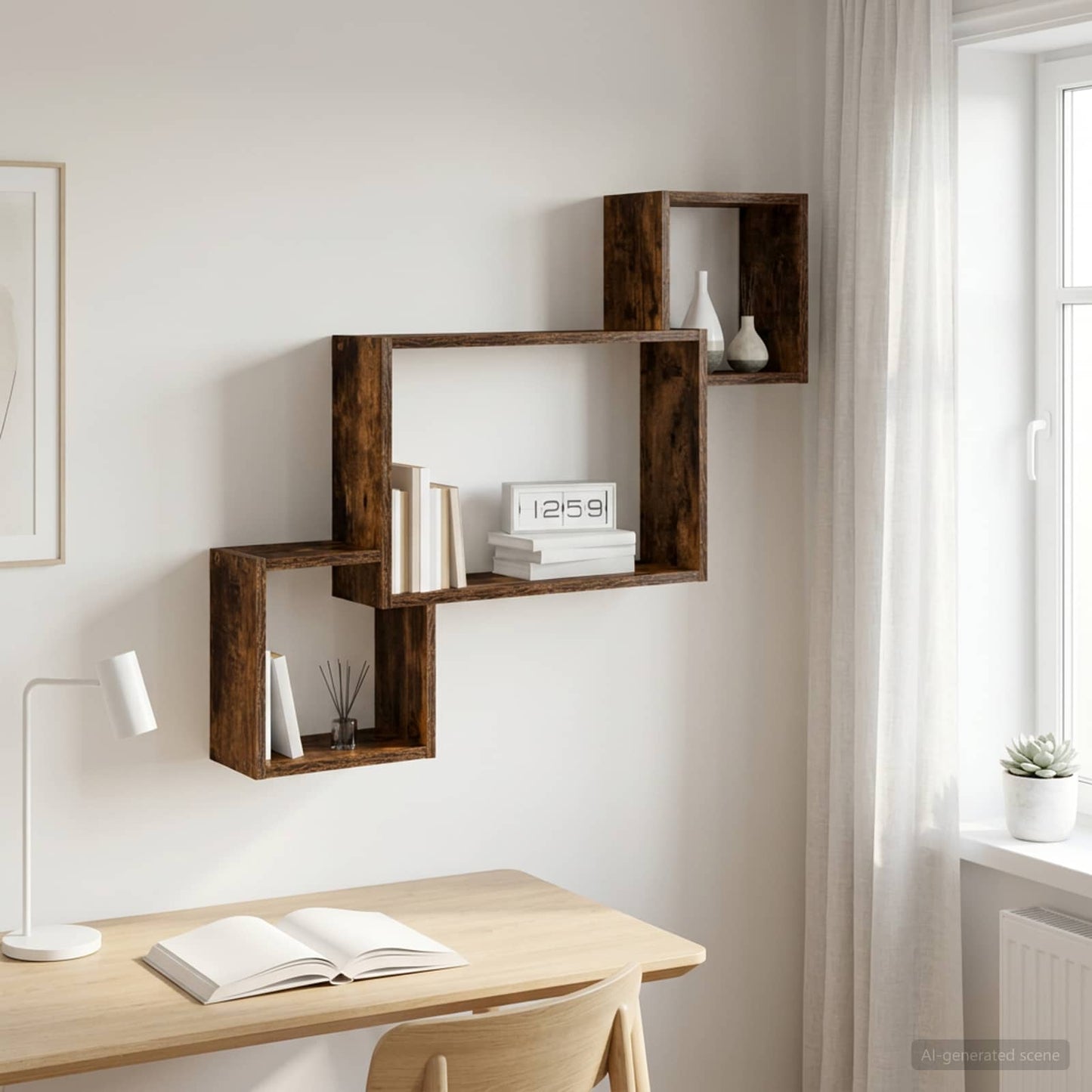 vidaXL Wall Shelf Wall-Mounted Smoked Oak 91.5 x 15 x 76 cm