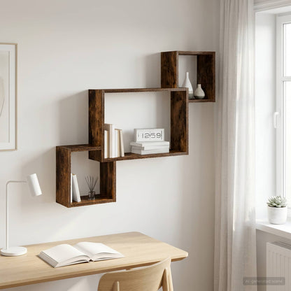vidaXL Wall Shelf Wall-Mounted Smoked Oak 91.5 x 15 x 76 cm