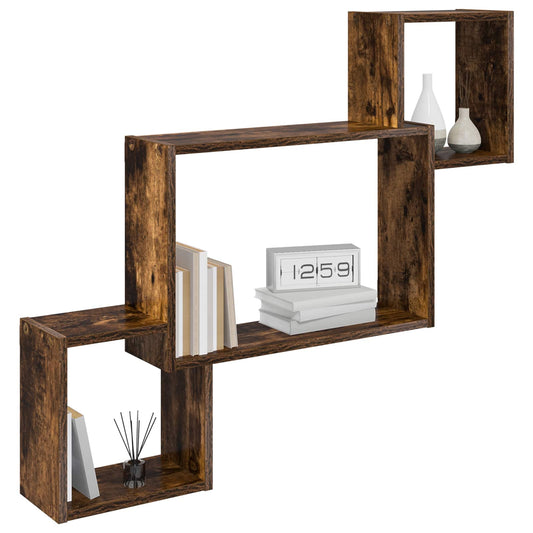 vidaXL Wall Shelf Wall-Mounted Smoked Oak 91.5 x 15 x 76 cm