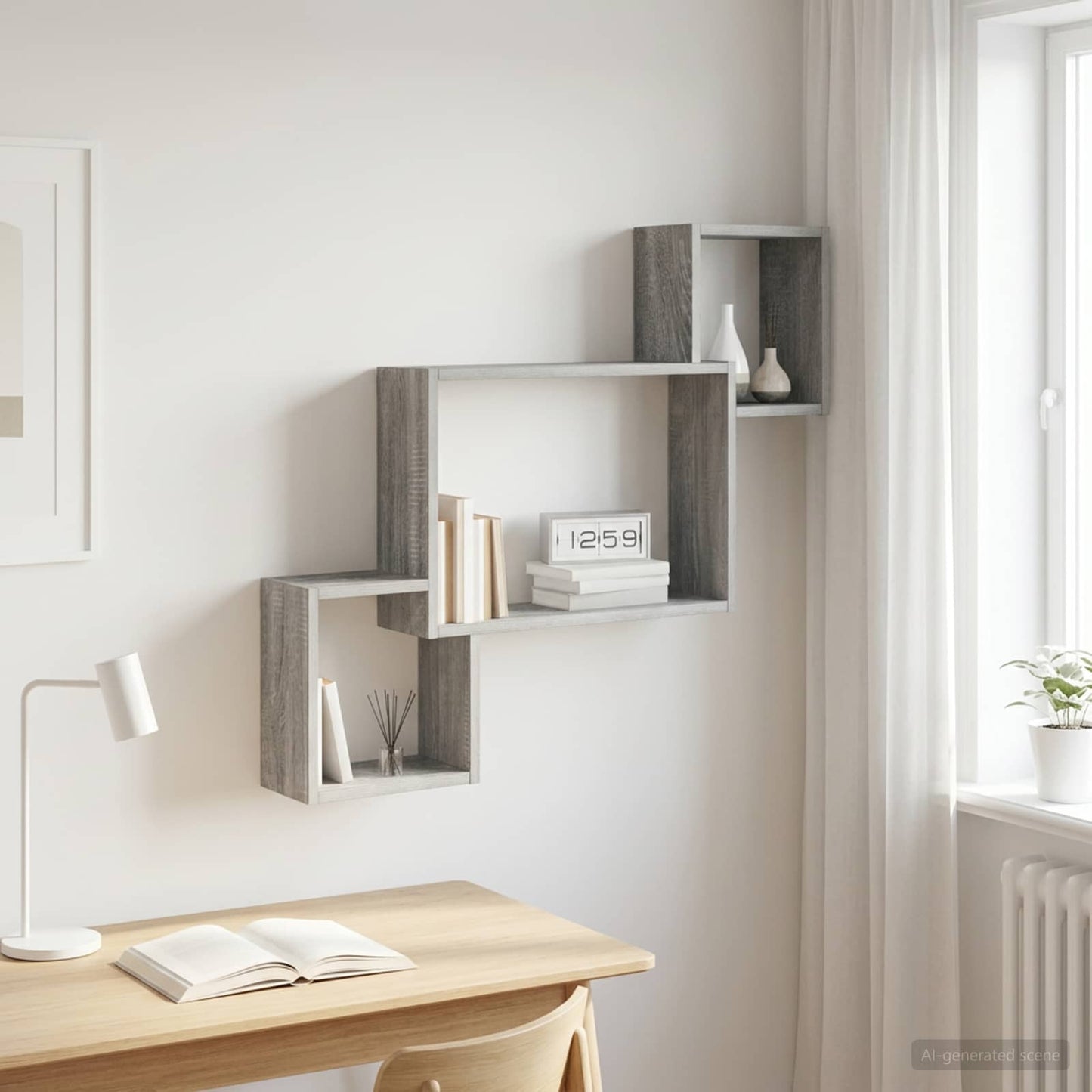 vidaXL Wall Shelf Wall-Mounted Grey Sonoma 91.5 x 15 x 76 cm