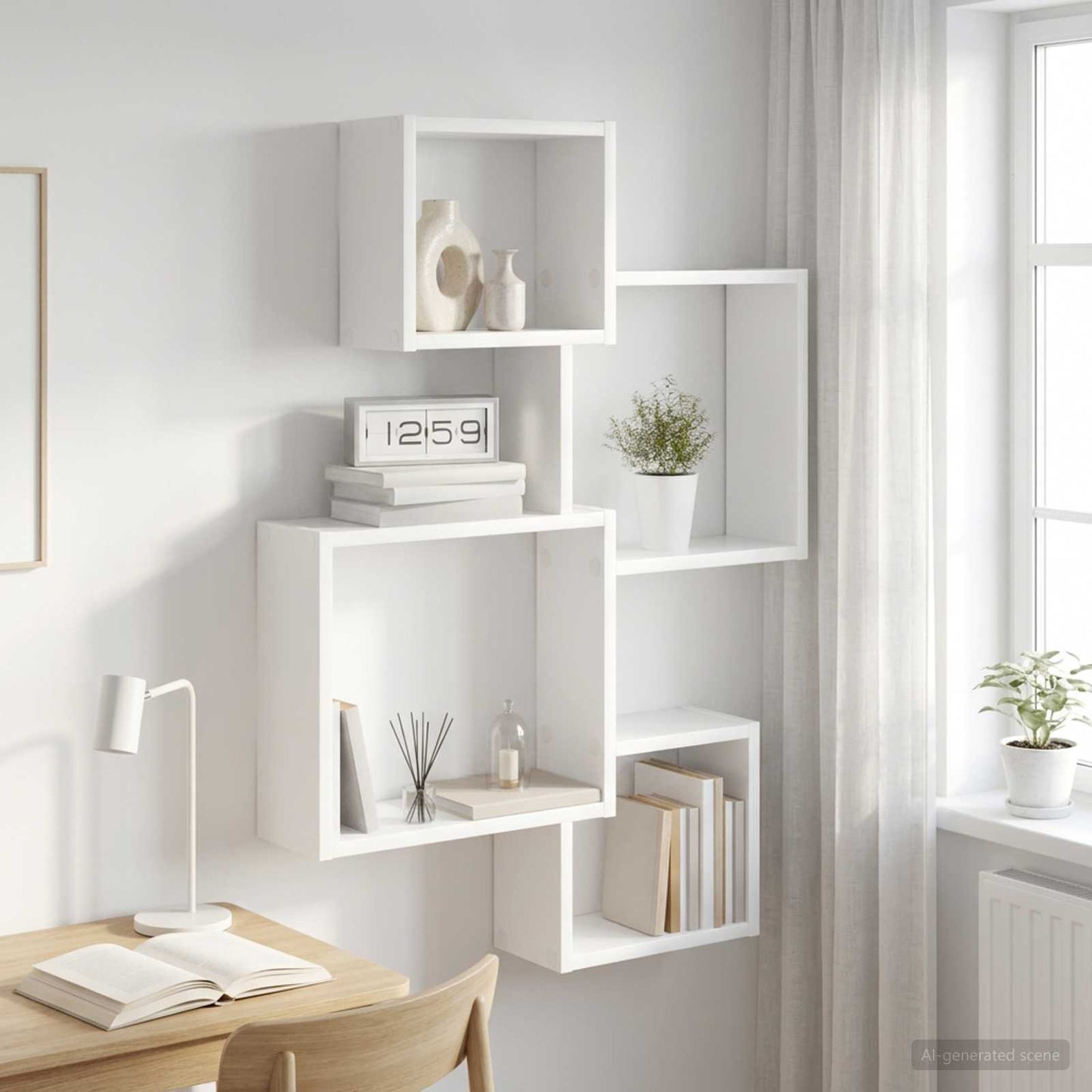 vidaXL Wall Cube Shelves Wall-Mounted White 64 x 13.5 x 91.5 cm