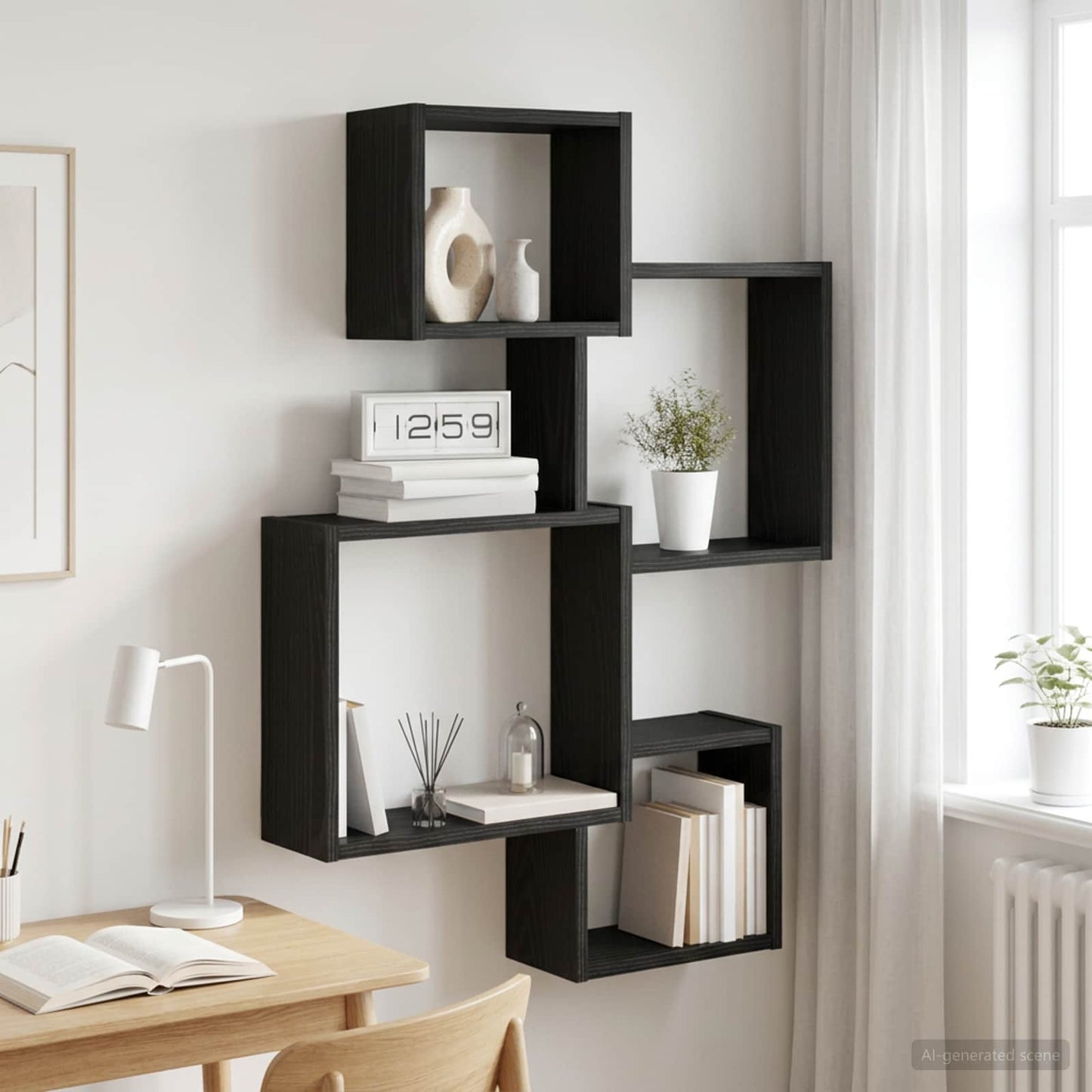 vidaXL Wall Cube Shelves Wall-Mounted Black Oak 64 x 13.5 x 91.5 cm