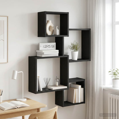 vidaXL Wall Cube Shelves Wall-Mounted Black Oak 64 x 13.5 x 91.5 cm