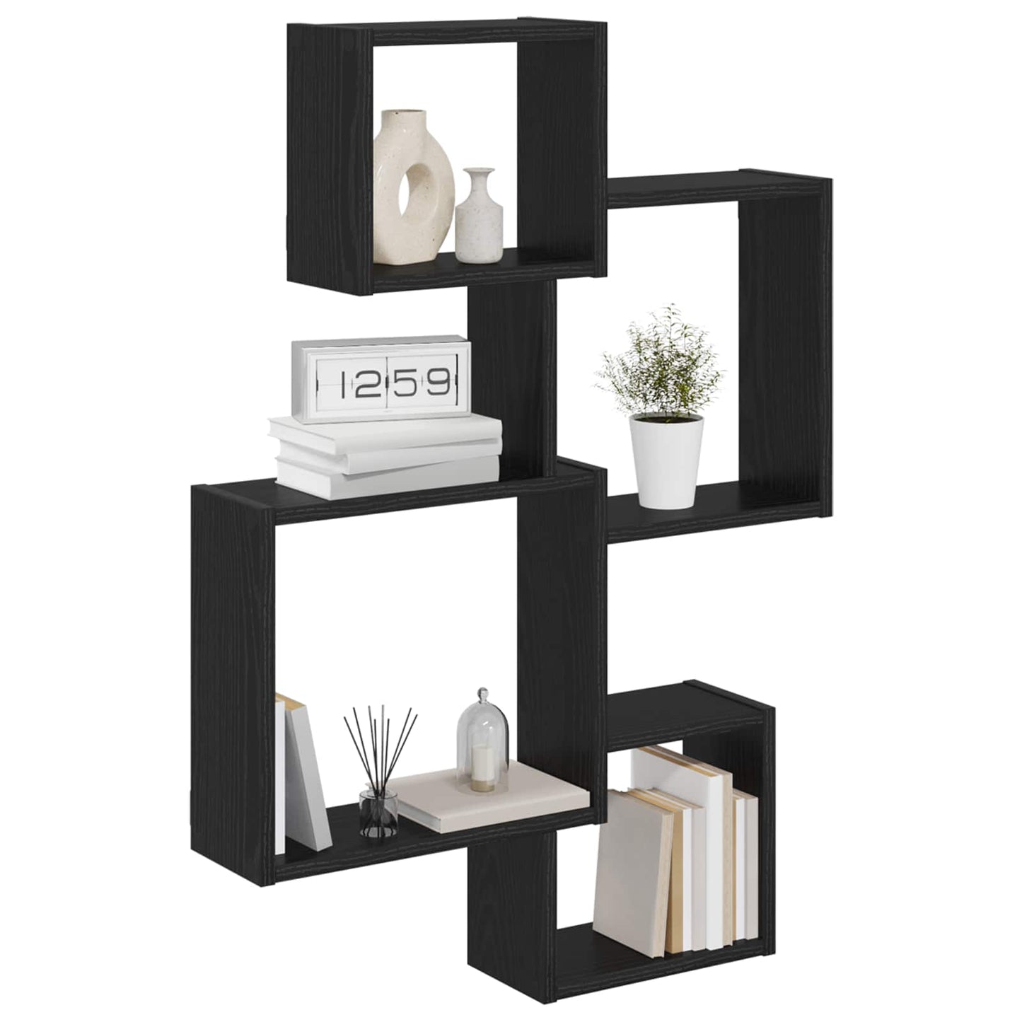 vidaXL Wall Cube Shelves Wall-Mounted Black 64 x 13.5 x 91.5 cm