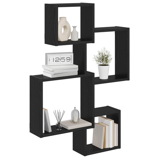 vidaXL Wall Cube Shelves Wall-Mounted Black Oak 64 x 13.5 x 91.5 cm