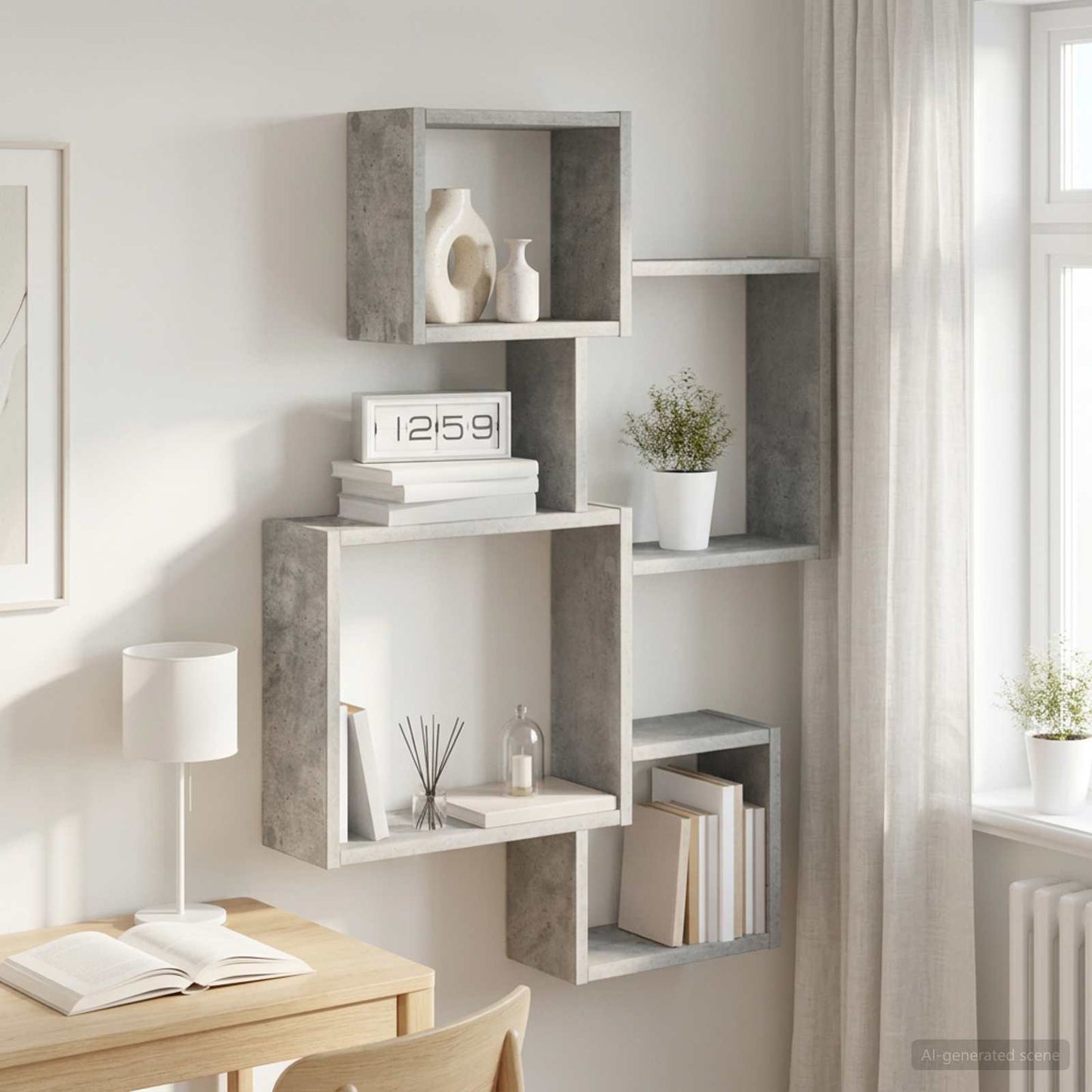 vidaXL Wall Cube Shelves Wall-Mounted Concrete Grey Engineered Wood