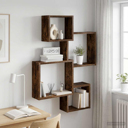 vidaXL Wall Cube Shelves Wall-Mounted Smoked Oak 64 x 13.5 x 91.5 cm