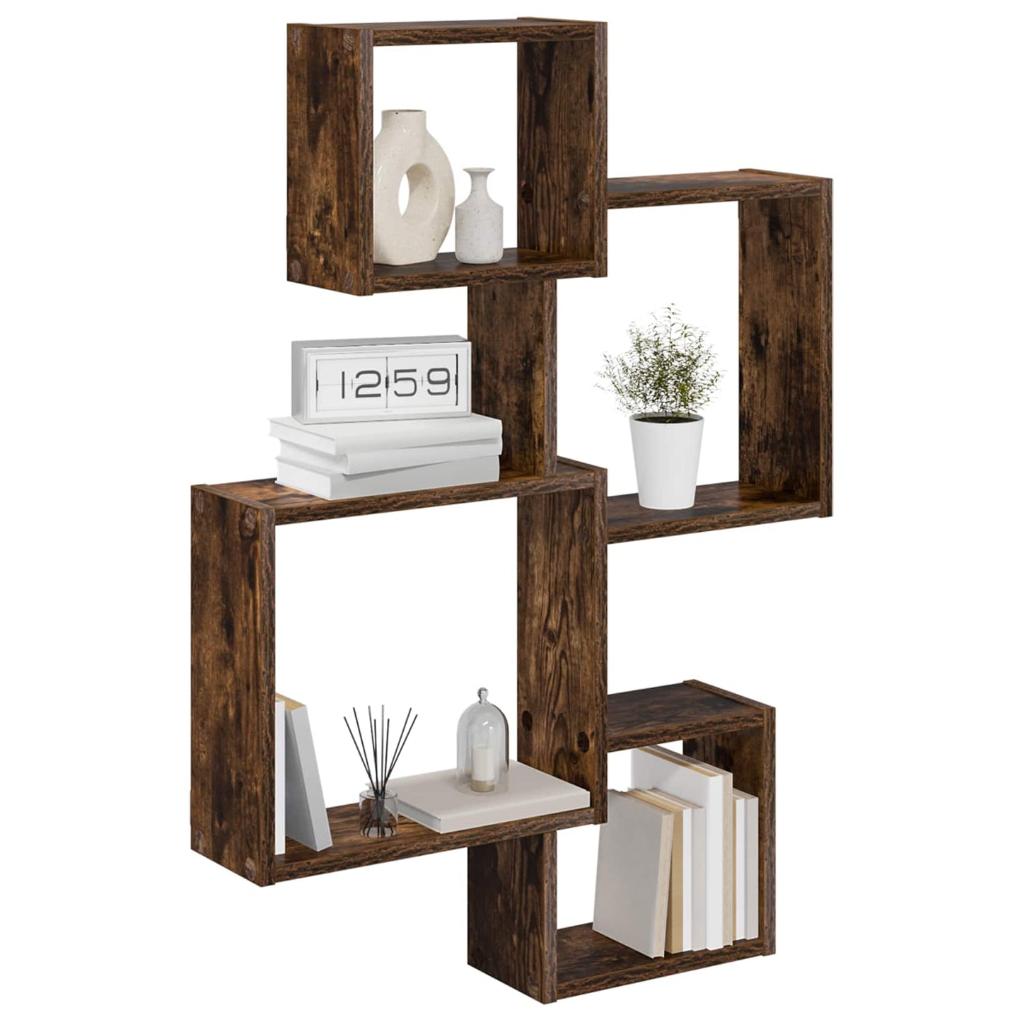 vidaXL Wall Cube Shelves Wall-Mounted Brown 64 x 13.5 x 91.5 cm