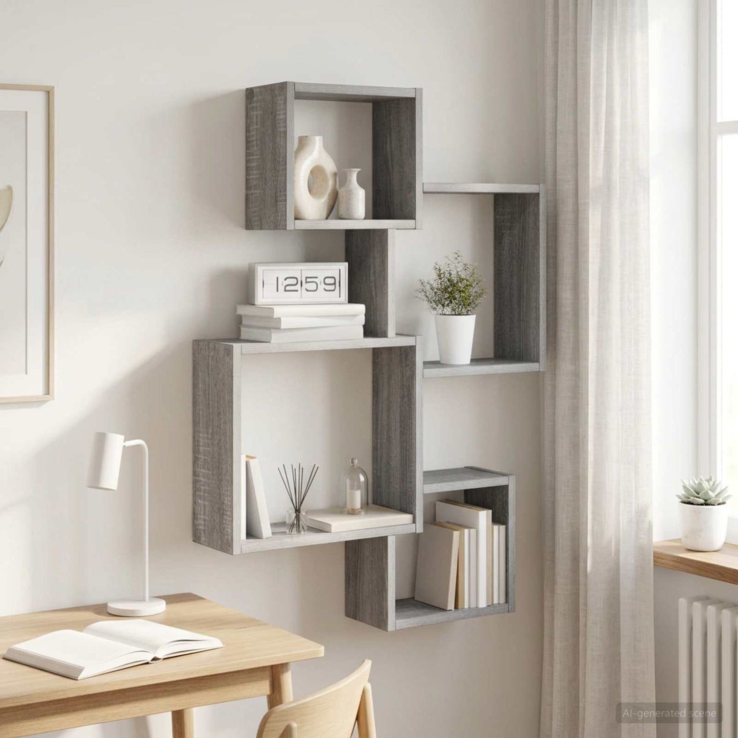 vidaXL Wall Cube Shelves Wall-Mounted Grey Sonoma 64 x 13.5 x 91.5 cm