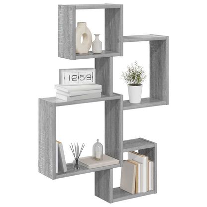 vidaXL Wall Cube Shelves Wall-Mounted Grey 64 x 13.5 x 91.5 cm
