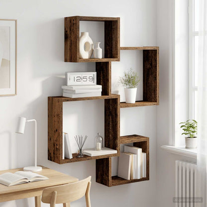 vidaXL Wall Cube Shelves Wall-Mounted Old Wood 64 x 13.5 x 91.5 cm