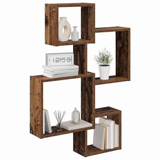 vidaXL Wall Cube Shelves Wall-Mounted Old Wood 64 x 13.5 x 91.5 cm