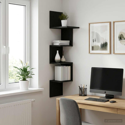 vidaXL Wall Shelf Wall-Mounted Black Oak 32 x 21 x107 cm